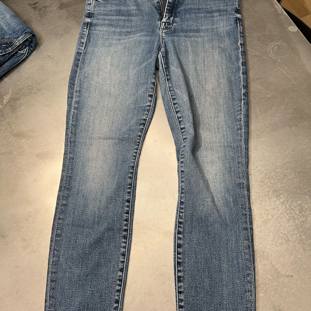 MOTHER Blue Ankle Fray Jeans